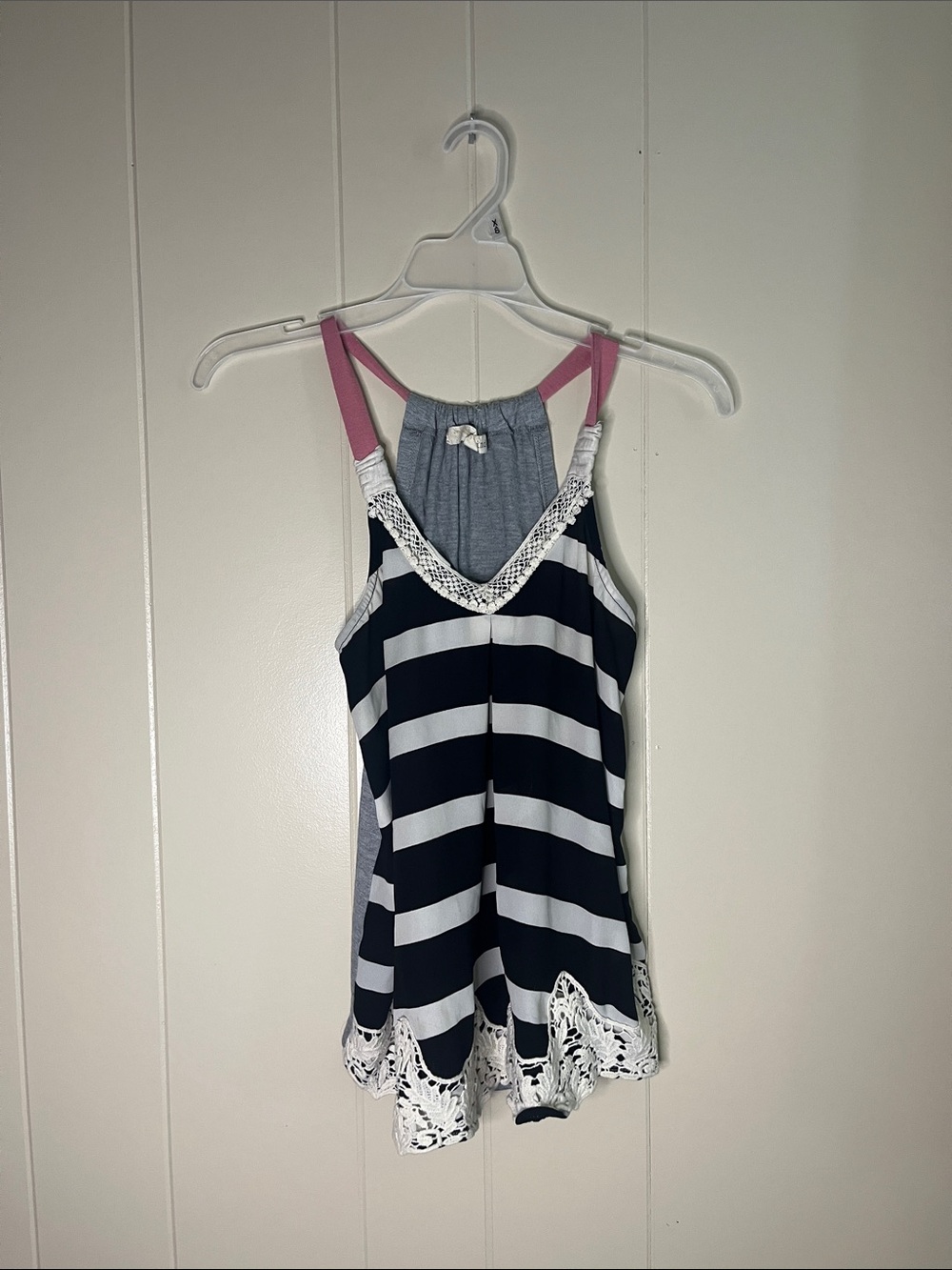 Mudd black and White Striped Tank with Pink Straps
